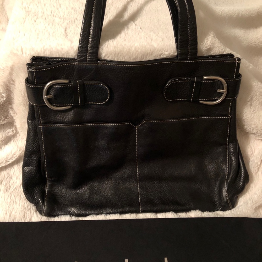 Stellar Chris Kon (Montreal) black satchel in rich Italian grained leather.